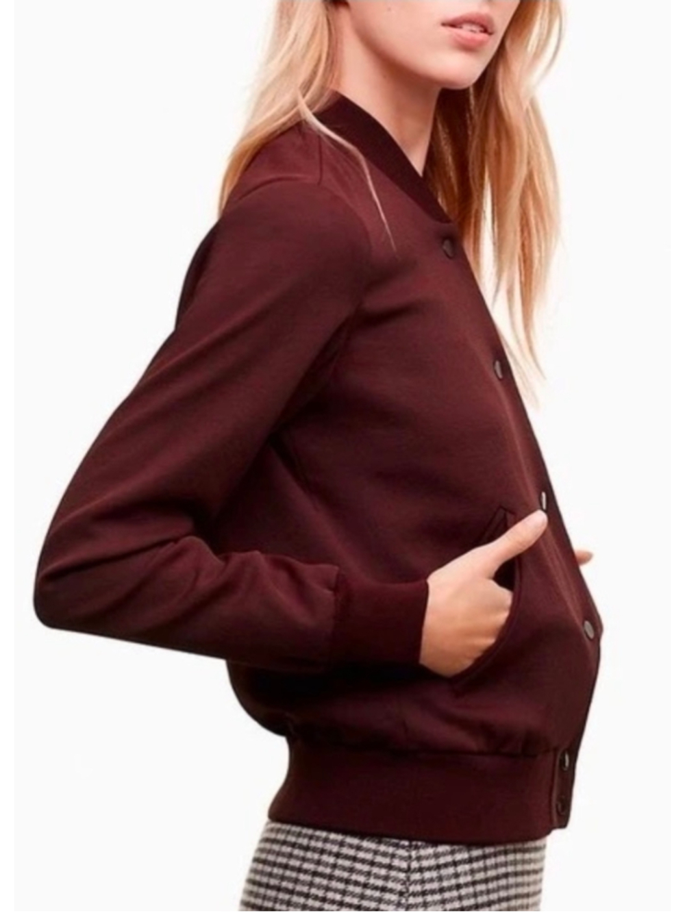 Aritzia Wilfred Free Poussin Bomber Jacket Burgundy Size XS